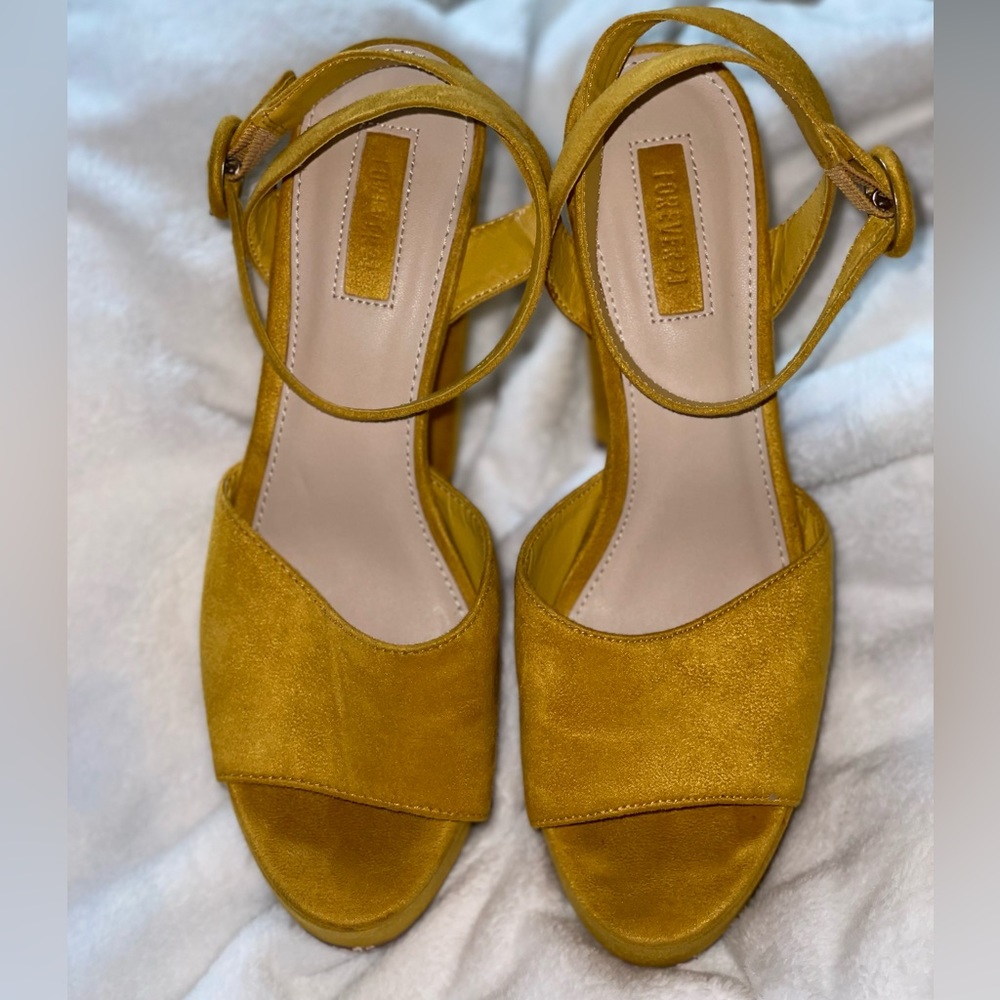 Yellow faux suede heels